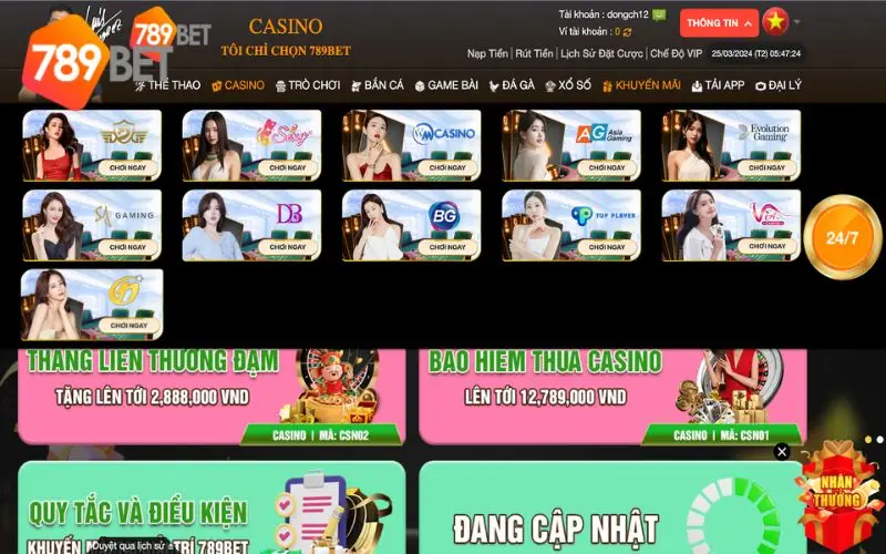 Danh sách các sảnh casino 789bet